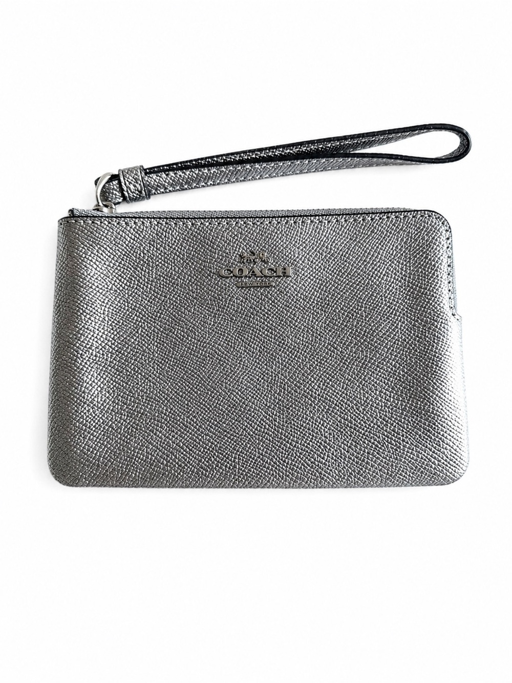 COACH Metallic Silver Corner Zip Wristlet